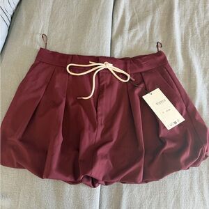 Zara Deep Red Pleated Shorts